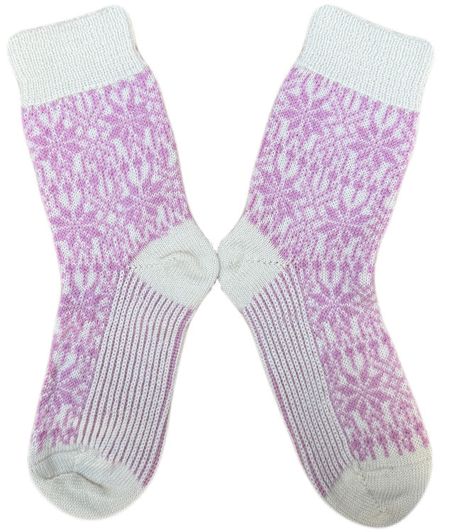 HIRSCH NATUR Noorse wollen sokken ROZE WIT 030 24