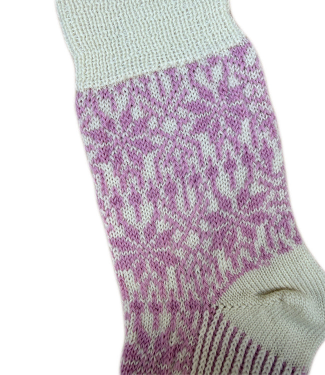 HIRSCH NATUR Noorse wollen sokken ROZE WIT 030 24