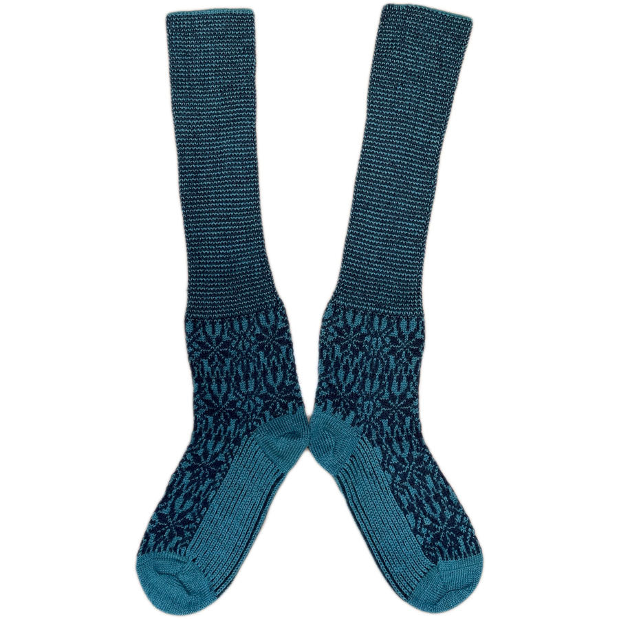 HIRSCH NATUR wollen Noorse KNIEKOUSEN  petrol blauw 430 180