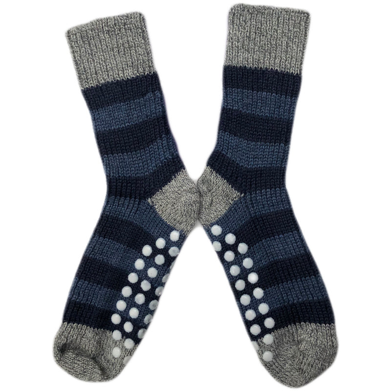 HIRSCH wollen ANTISLIP sokken kind GESTREEPT 015s 187 GRIJS BLAUW