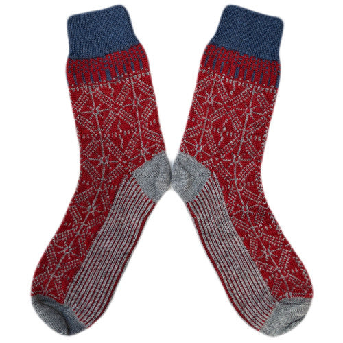 HIRSCH NATUR wollen sokken Noors IJSKRISTAL rood blauw 029 209
