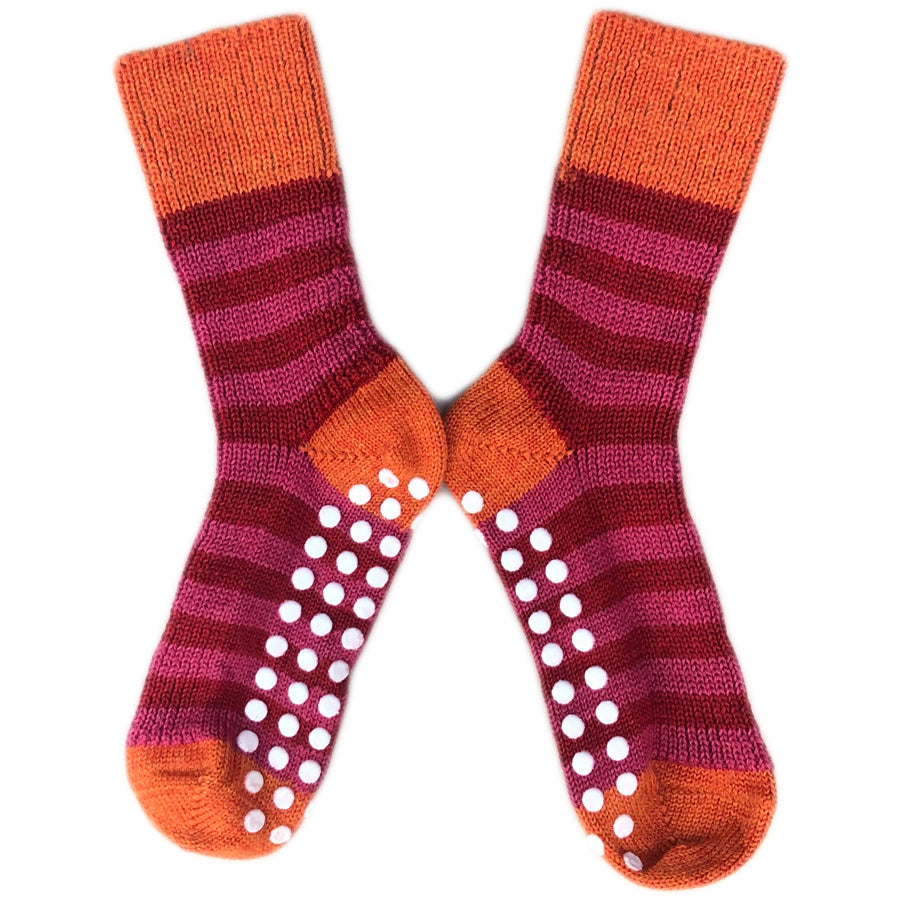 HIRSCH wollen ANTISLIP sokken kind GESTREEPT roze mango rood 015s 186