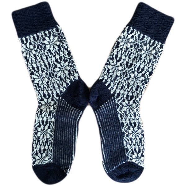 HIRSCH NATUR Noorse pure wollen sokken DONKERBLAUW WIT 030 70