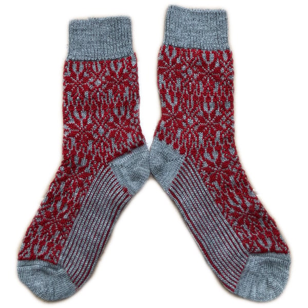 Hirsch Natur Noorse wollen sokken GRIJS ROOD 030 139