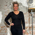 Hocosa - longsleeve wol zijde dames * zwart v-hals *