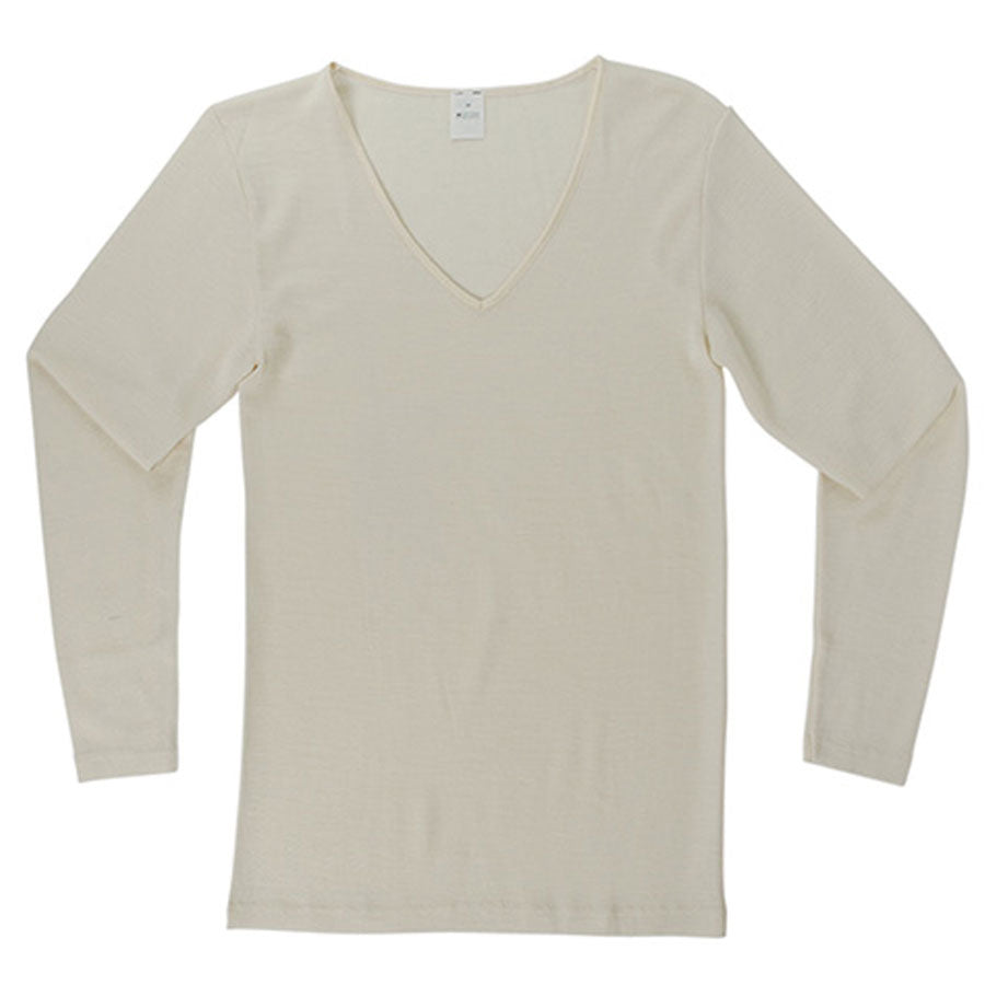 HOCOSA longsleeve wol zijde dames v-hals NATUREL