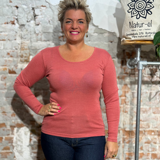 HOCOSA wollen longsleeve van wol en zijde dames OUD ROZE