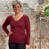 HOCOSA Longsleeve wol zijde v-hals dames BORDEAUX