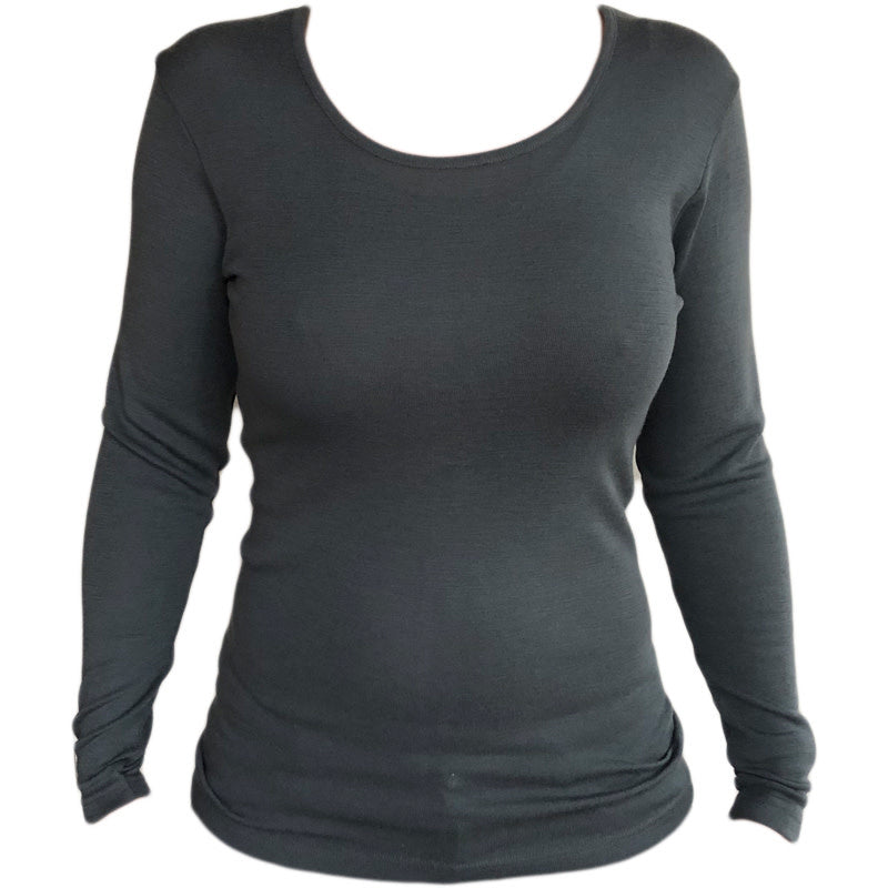 HOCOSA longsleeve van biologische wol zijde dames ANTRACIET