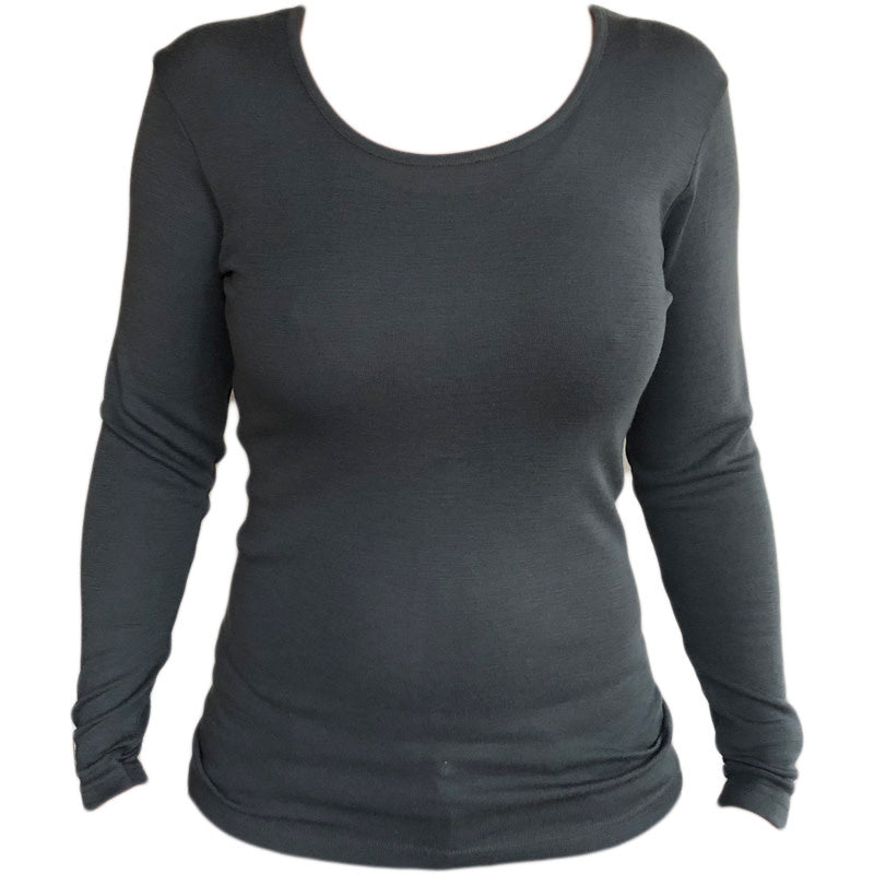 HOCOSA longsleeve van biologische wol zijde dames ANTRACIET