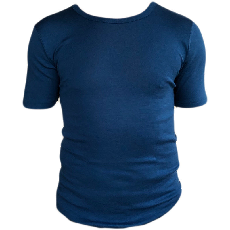 HOCOSA shirt korte mouw wol zijde heren BLAUW