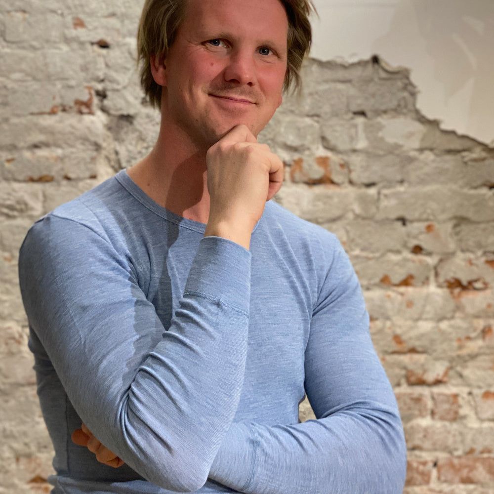 HOCOSA longsleeve van biologische wol zijde heren JEANS MELANGE