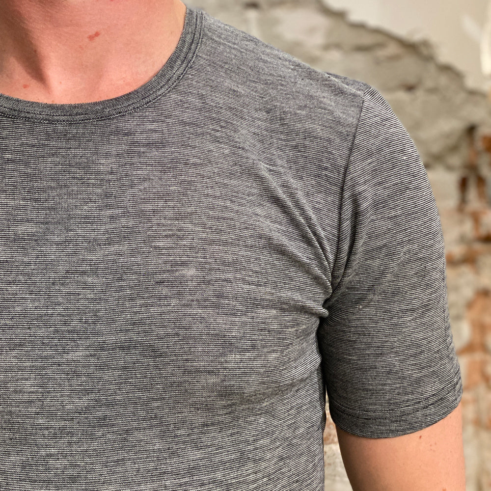 HOCOSA shirt korte mouw wol zijde heren GRIJS MELANGE
