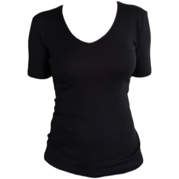 Hocosa shirt korte mouw wol zijde v-hals ZWART dames