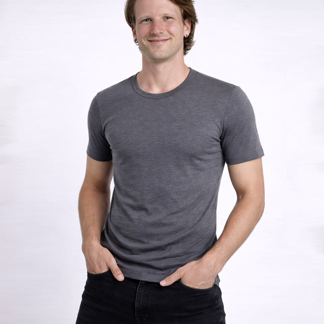 HOCOSA shirt korte mouw wol zijde heren ANTRACIET