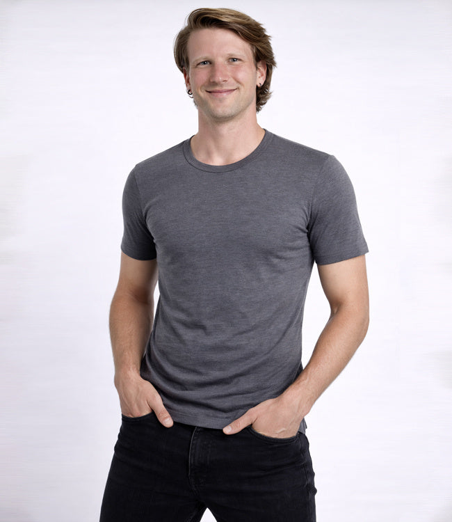 HOCOSA shirt korte mouw wol zijde heren ANTRACIET