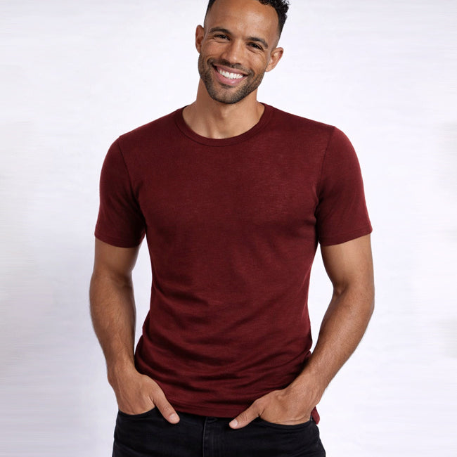 HOCOSA shirt korte mouw wol zijde heren BORDEAUX