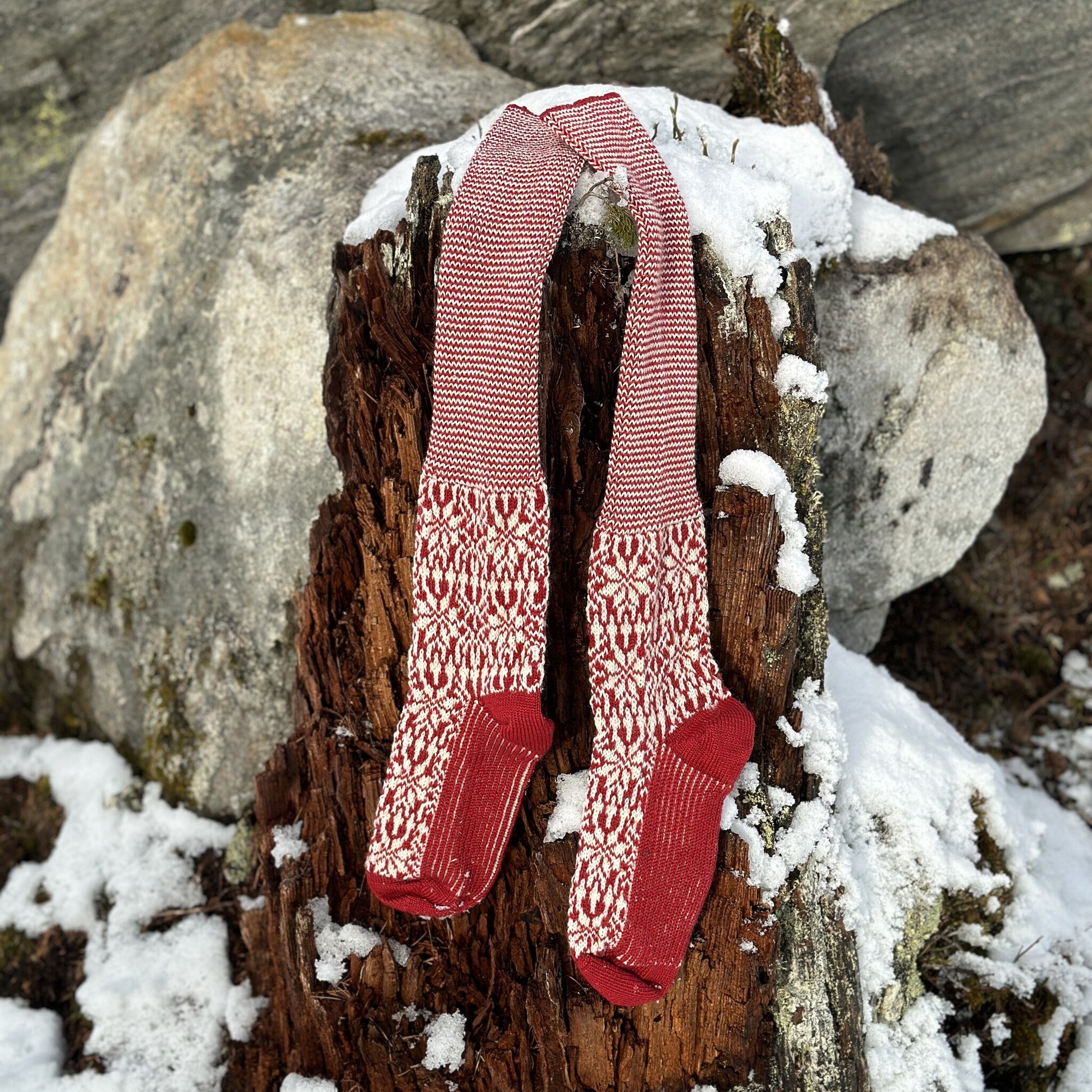 HIRSCH NATUR wollen Noorse KNIEKOUSEN rood wit 430 36