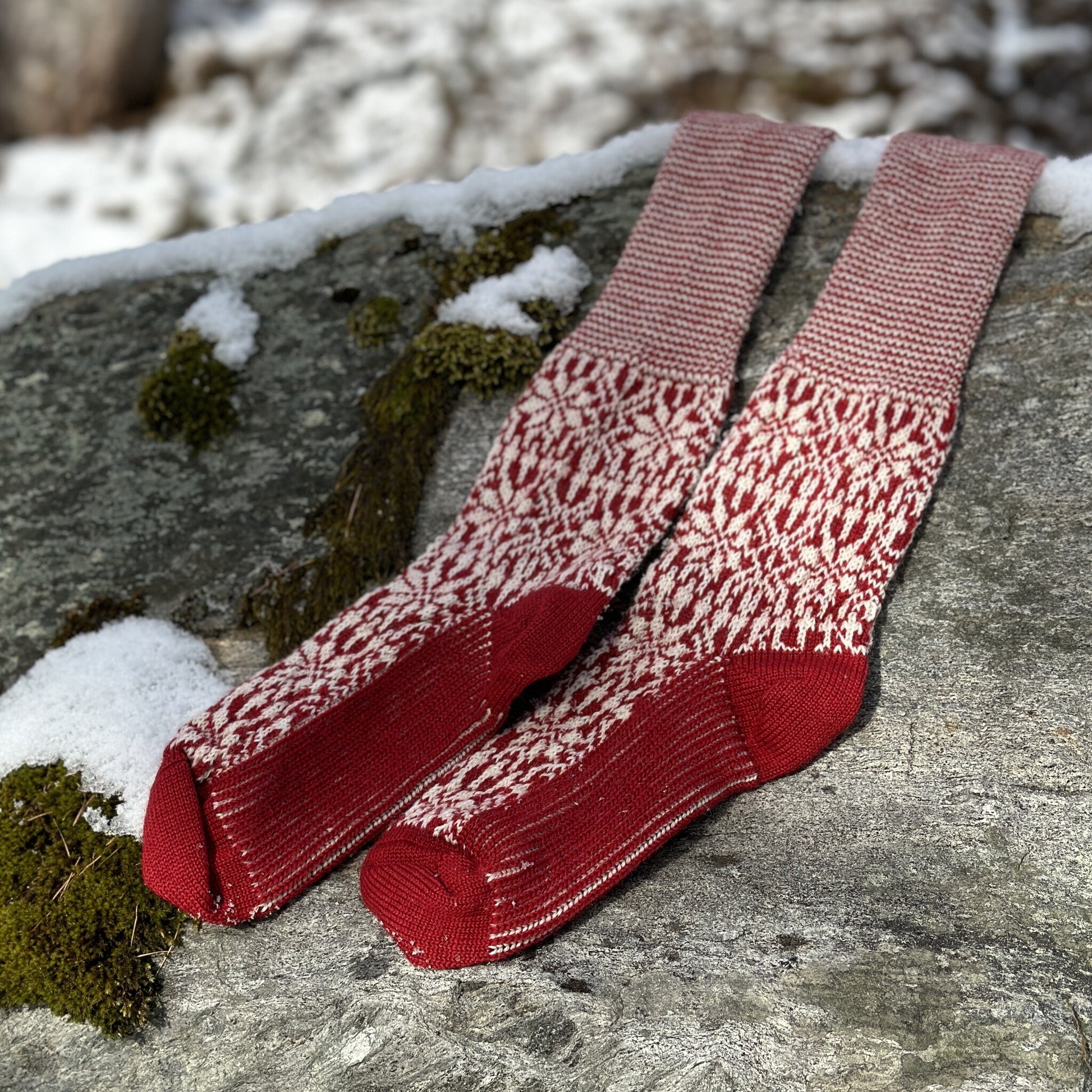 HIRSCH NATUR wollen Noorse KNIEKOUSEN rood wit 430 36