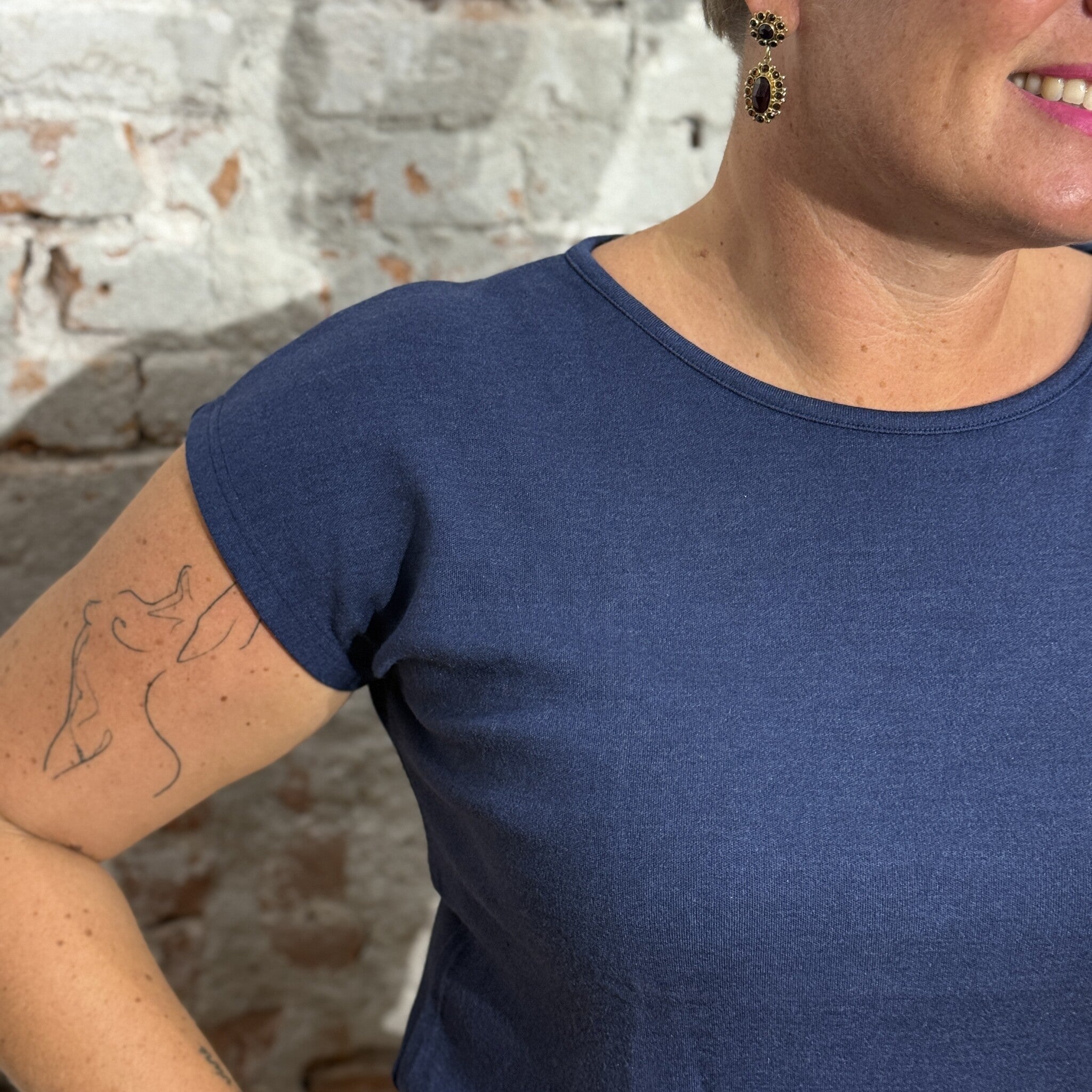 ENGEL Wol zijde shirt met kapmouw NAVY 240 gr m/2