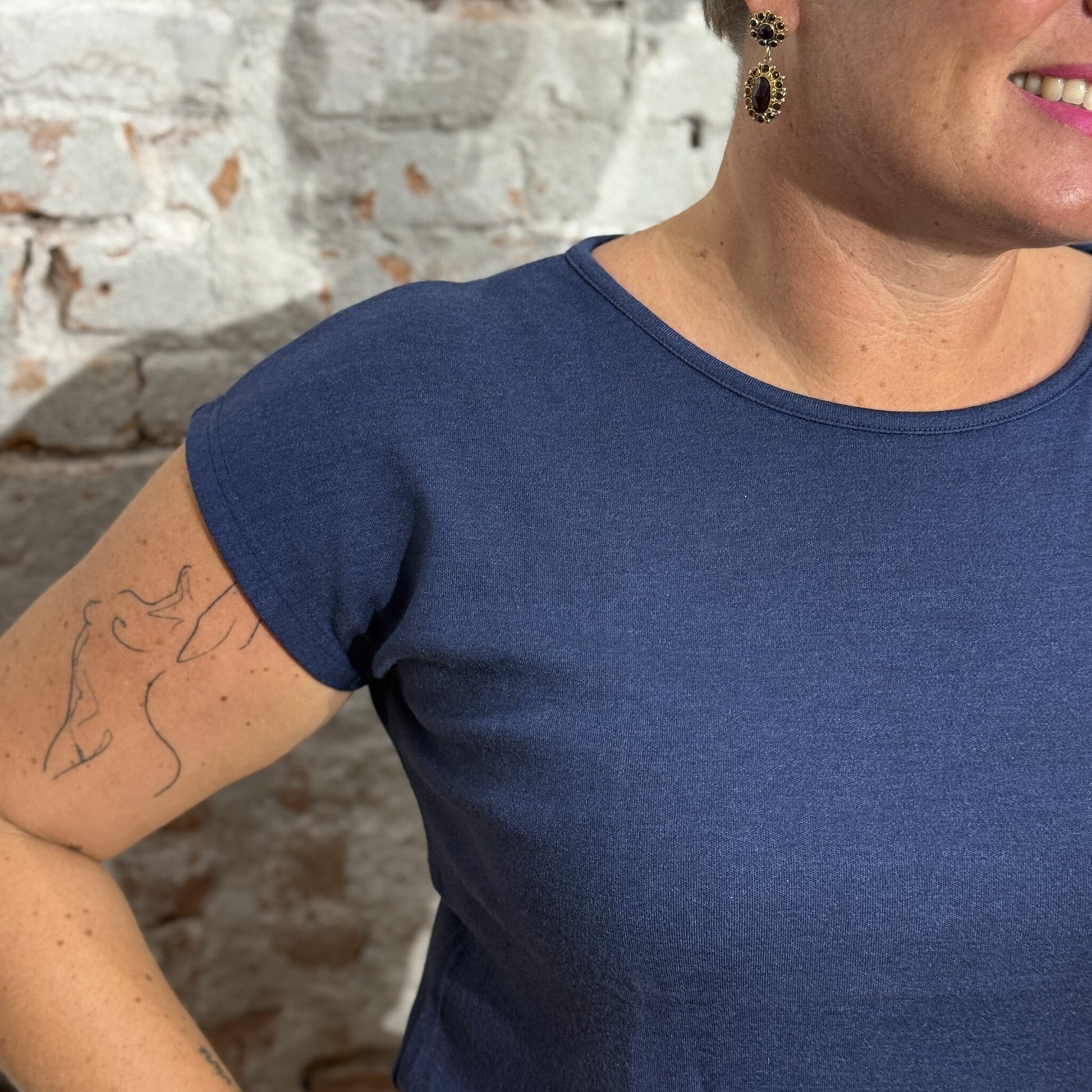 ENGEL Wol zijde shirt met kapmouw NAVY 240 gr m/2