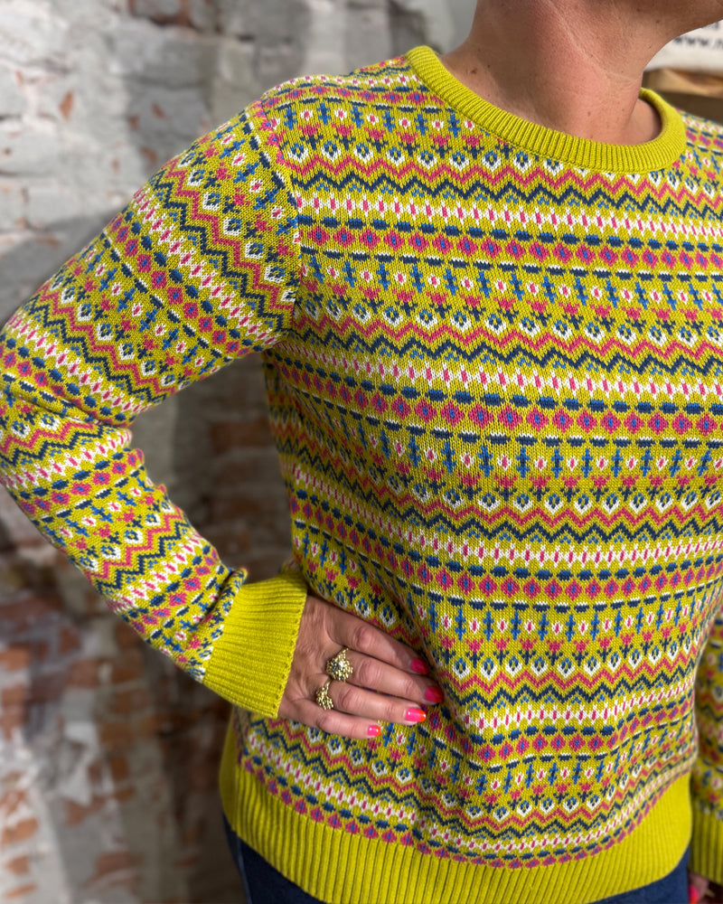 KITE gestreepte fairisle trui STELLA YELLOW van biologisch katoen