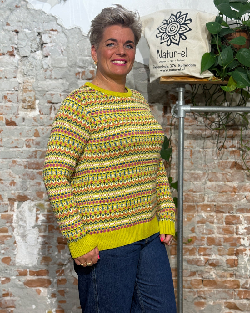 KITE gestreepte fairisle trui STELLA YELLOW van biologisch katoen