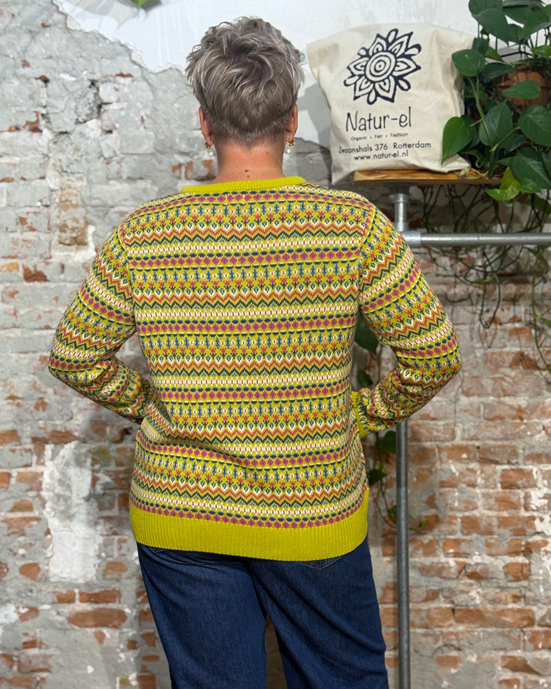 KITE gestreepte fairisle trui STELLA YELLOW van biologisch katoen