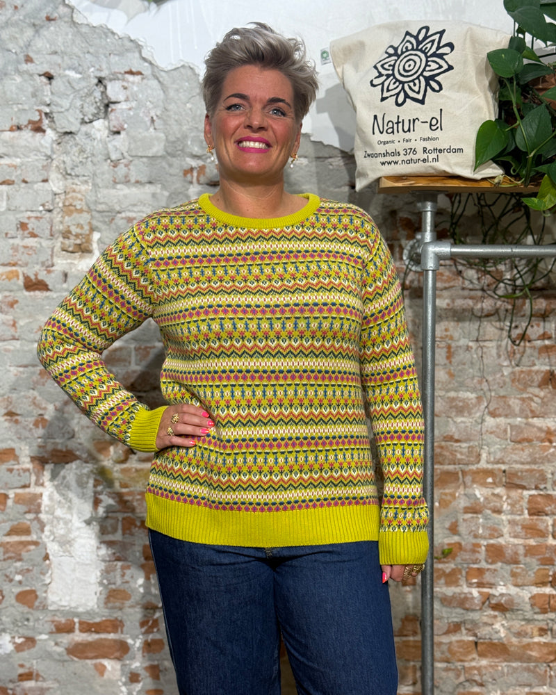 KITE gestreepte fairisle trui STELLA YELLOW van biologisch katoen