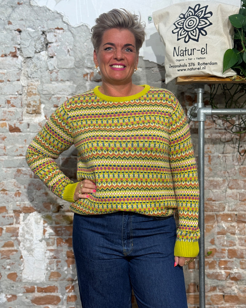 KITE gestreepte fairisle trui STELLA YELLOW van biologisch katoen