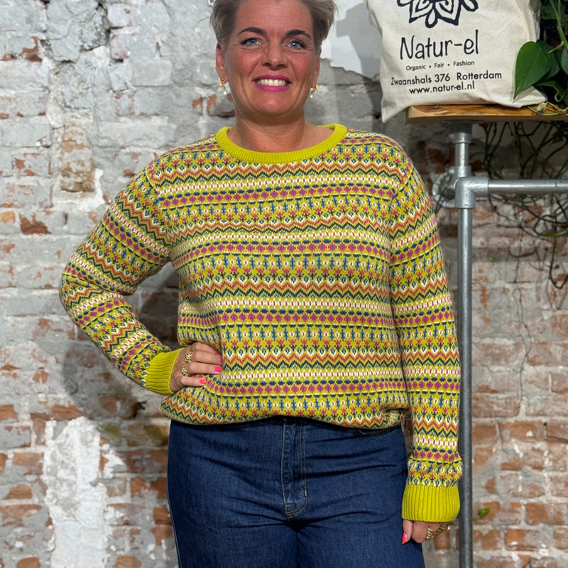 KITE gestreepte fairisle trui STELLA YELLOW van biologisch katoen