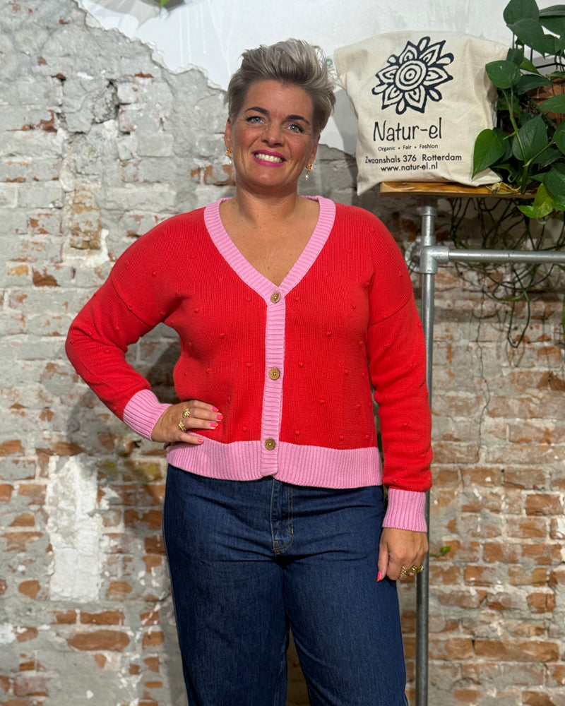 KITE vest v-hals JOLIE DOTS rood roze biologisch katoen