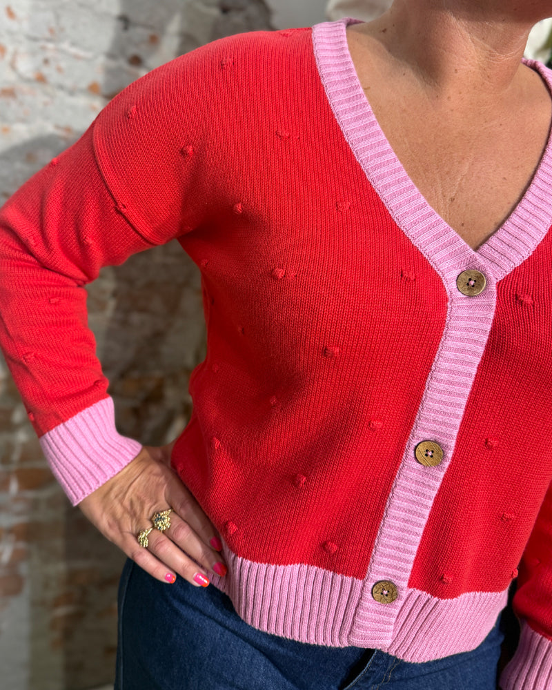 KITE vest v-hals JOLIE DOTS rood roze biologisch katoen