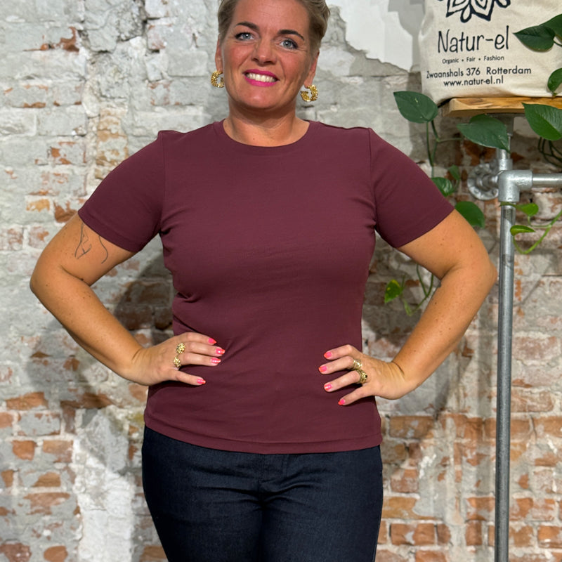 Basic Rib shirt ANA BURGUNDY biologisch katoen KCA