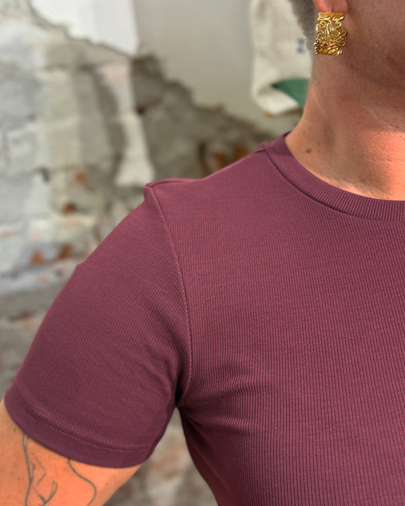 Basic Rib shirt ANA BURGUNDY biologisch katoen KCA