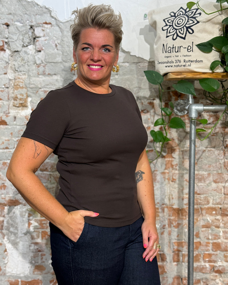 Ripp-Shirt mit Stehkragen ANA FIG Bio-Baumwolle