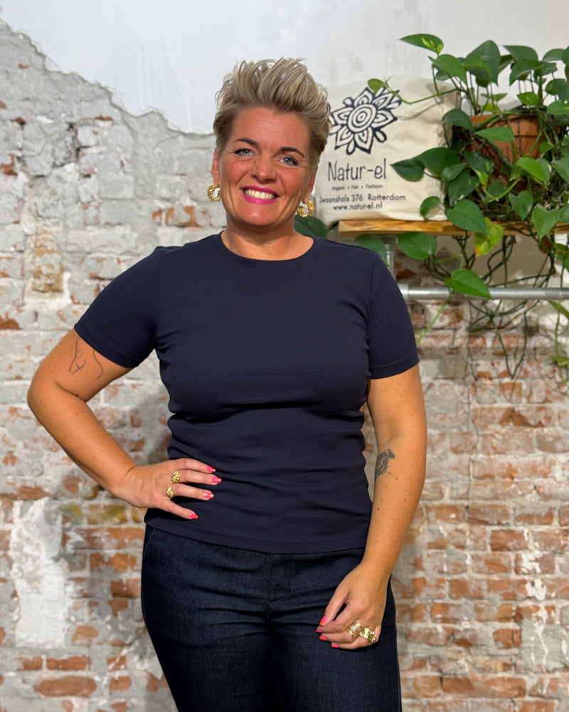 Basic Rib shirt ANA NAVY BLUE biologisch katoen KCA