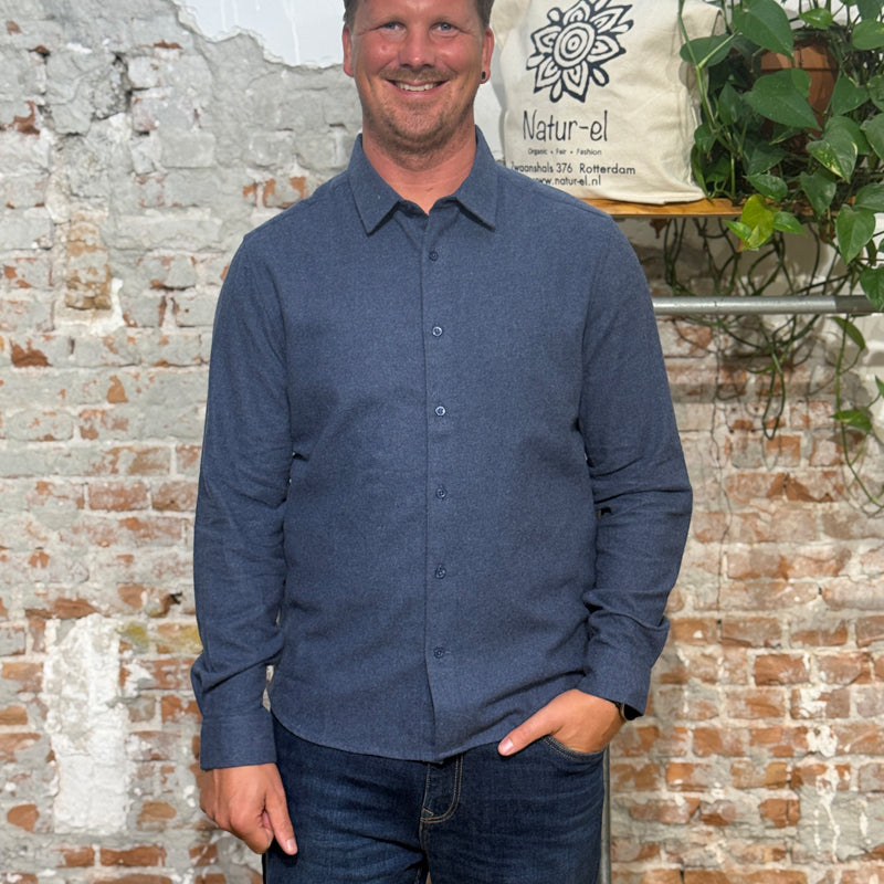 Flanellen overhemd MORTEN INDIGO biologisch katoen KCA