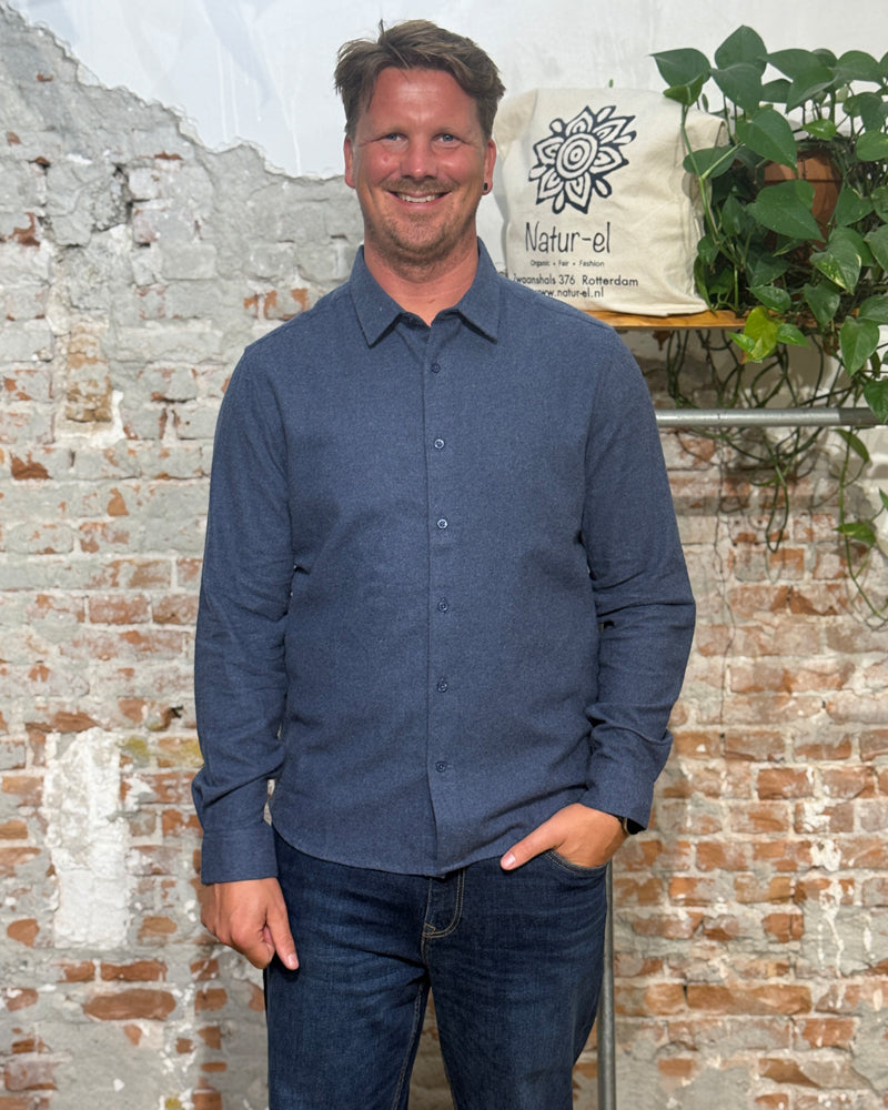 Flanellen overhemd MORTEN INDIGO biologisch katoen KCA