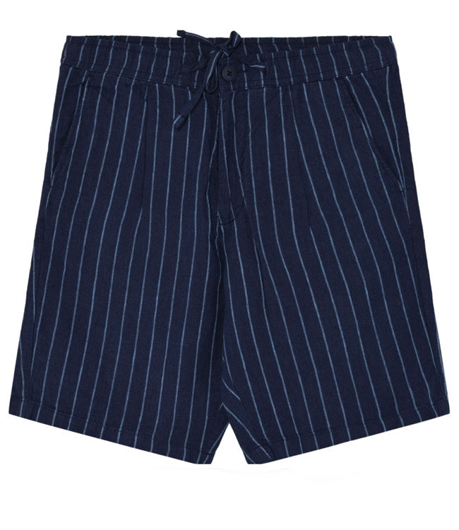 !00% linnen korte broek NELIS STRIPES BLUE kca