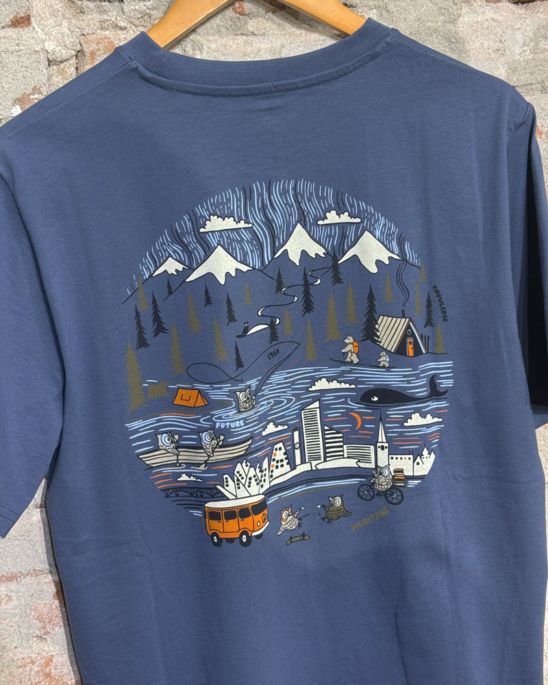 T-shirt met print FLYING OWL INDIGO biologisch katoen KCA