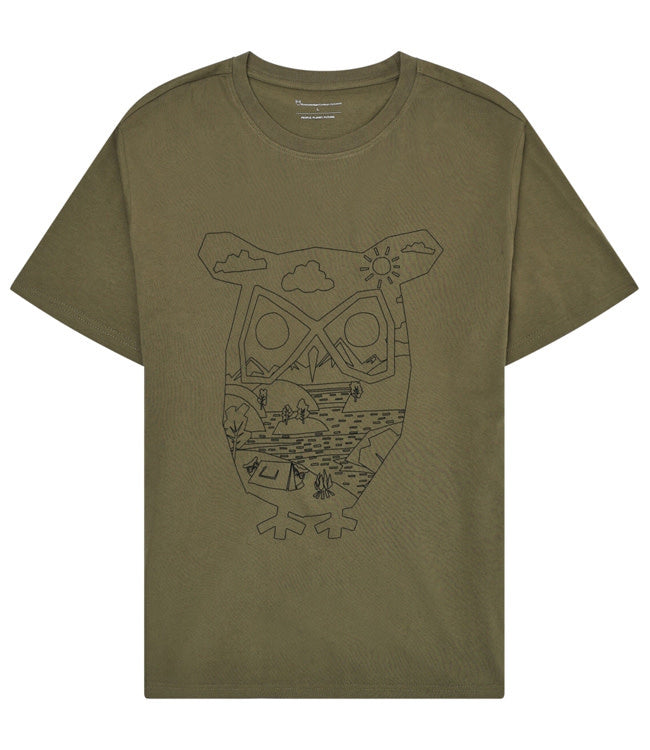 T-shirt met print TIM SKETCH OWL OLIVE biologisch katoen KCA