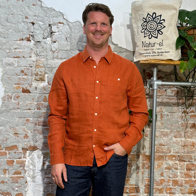 linnen overhemd WAHID BRICK garment dyed KCA