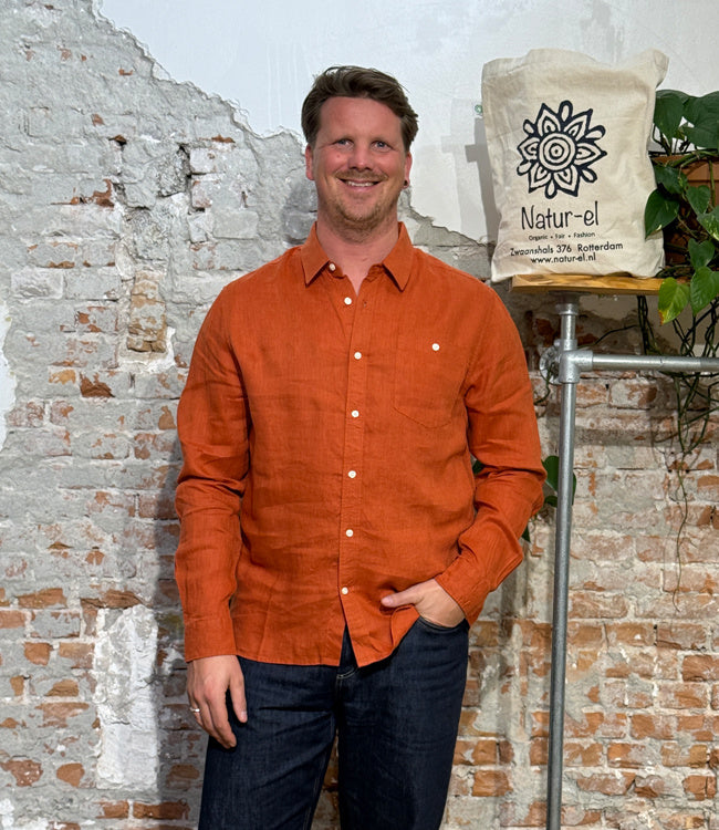 linnen overhemd WAHID BRICK garment dyed KCA