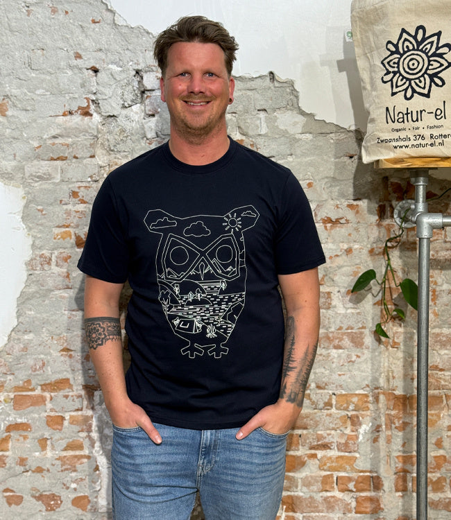 T-shirt met print TIM SKETCH OWL NIGHT biologisch katoen KCA