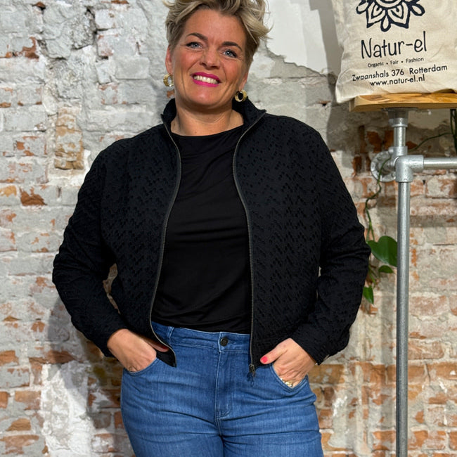 KOMODO broderie blouson jas LOTUS BLACK biologisch katoen