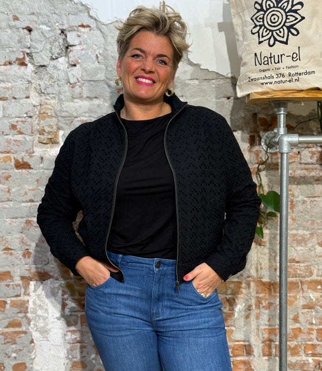 KOMODO broderie blouson jas LOTUS BLACK biologisch katoen
