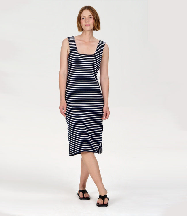 KOMODO jurk met open rug BESS STRIPE van biologisch katoen