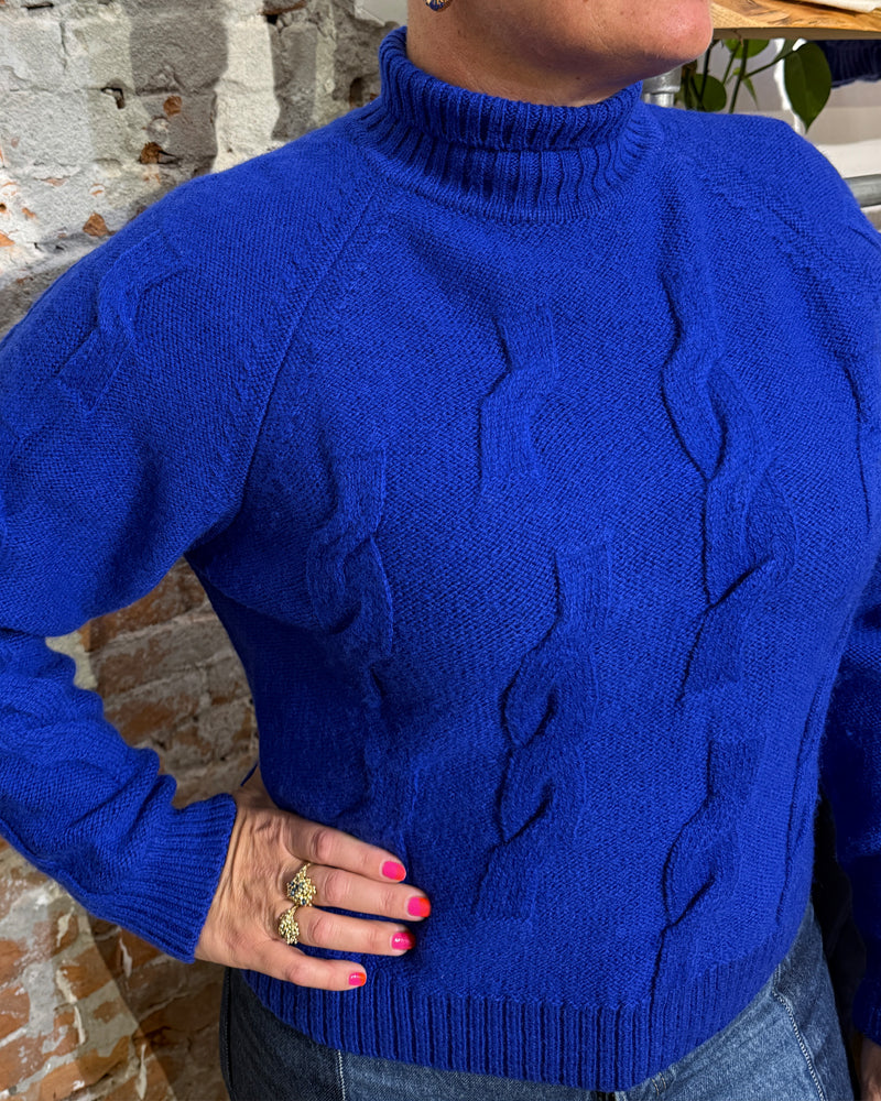 KOMODO wool cable knit sweater BROOKE COBALT 100% lambswool