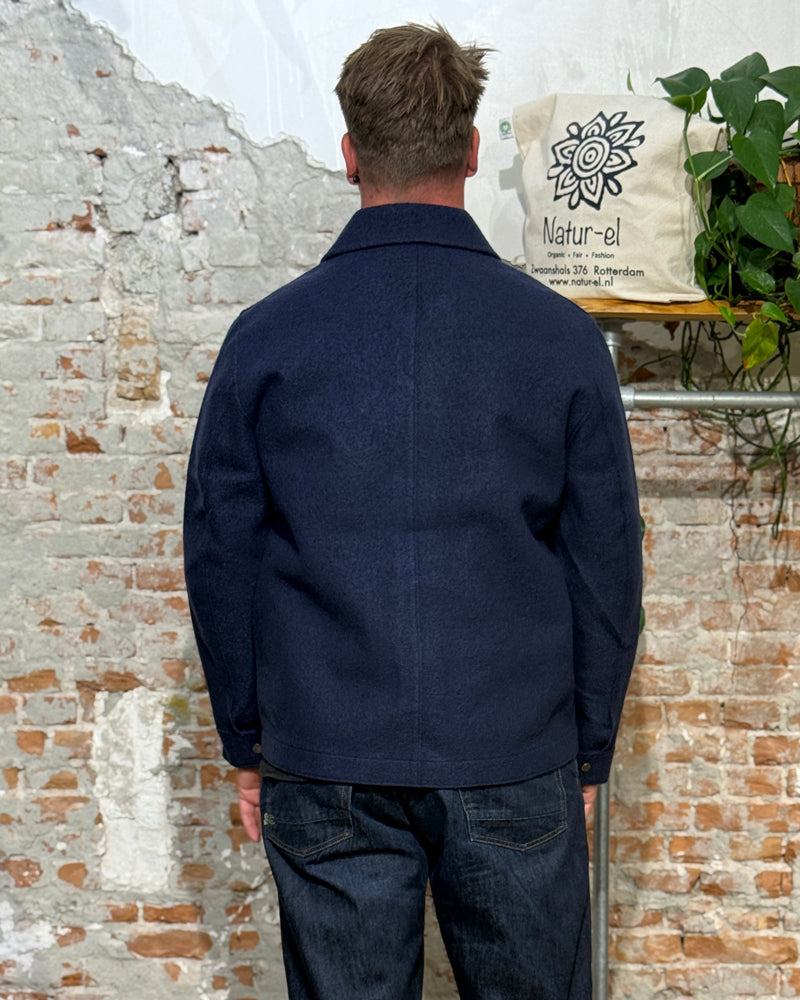 LANGERCHEN sportieve korte wollen jas LUCAN STEEL BLUE